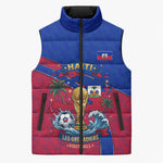 Personalized Haiti Soccer Les Grenadiers Sleeveless Puffer Jacket Championship Football 2026 Trophy Haitian Flag Map