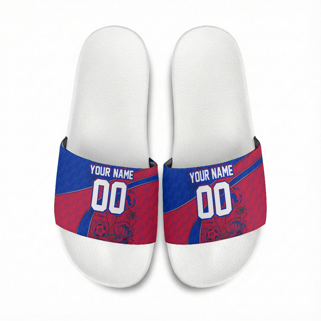 Personalized Haiti Soccer Les Grenadiers Slide Sandals Championship Football 2026 Trophy Haitian Flag Map
