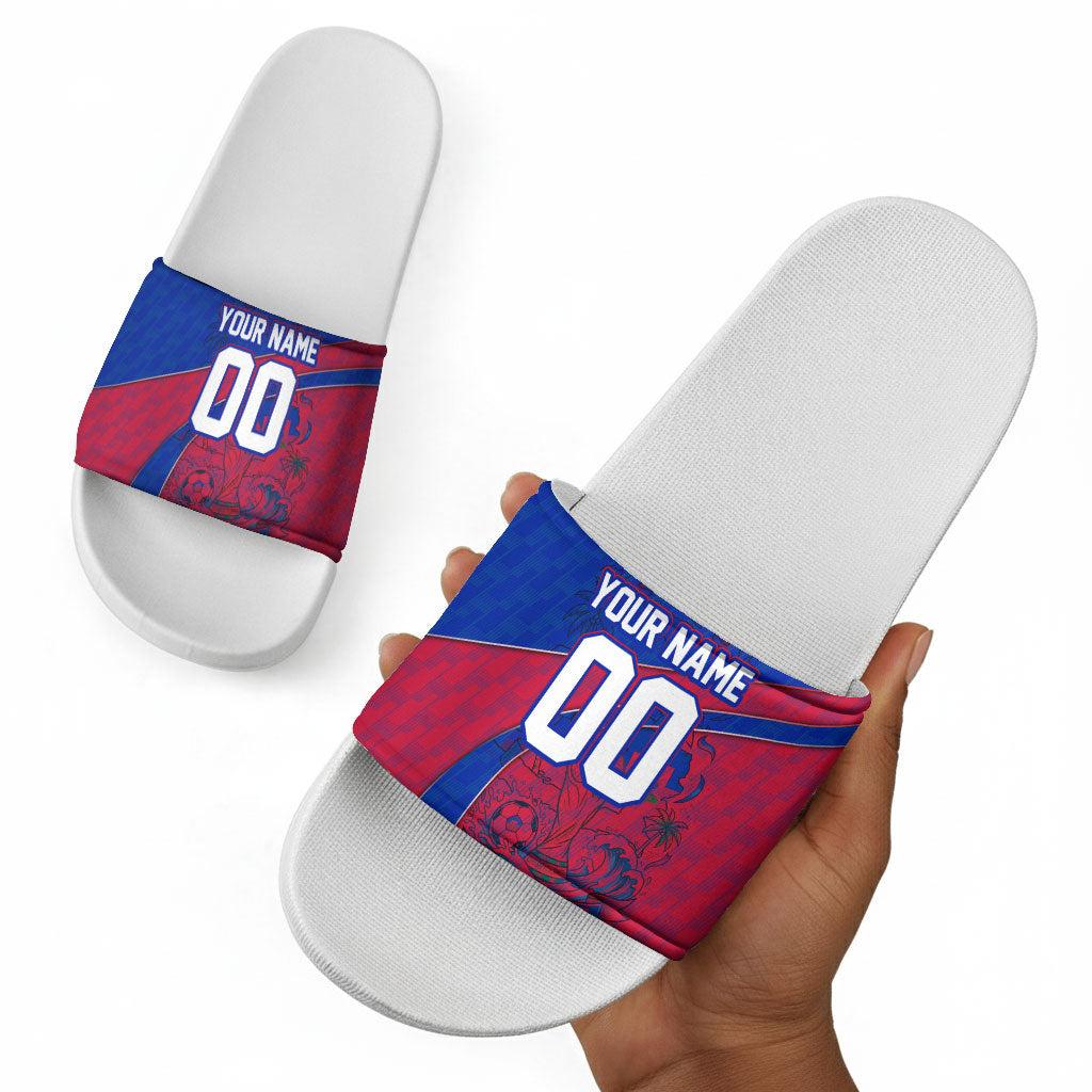 Personalized Haiti Soccer Les Grenadiers Slide Sandals Championship Football 2026 Trophy Haitian Flag Map