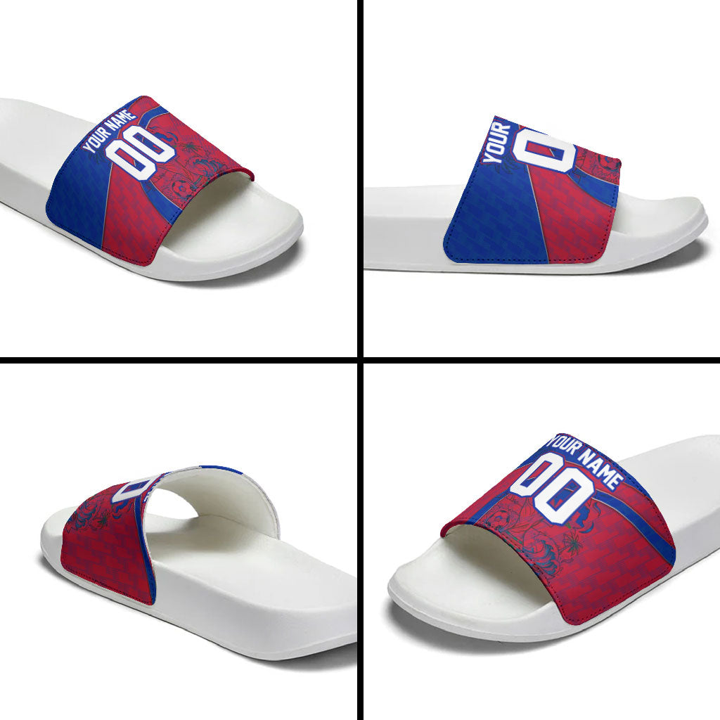 Personalized Haiti Soccer Les Grenadiers Slide Sandals Championship Football 2026 Trophy Haitian Flag Map
