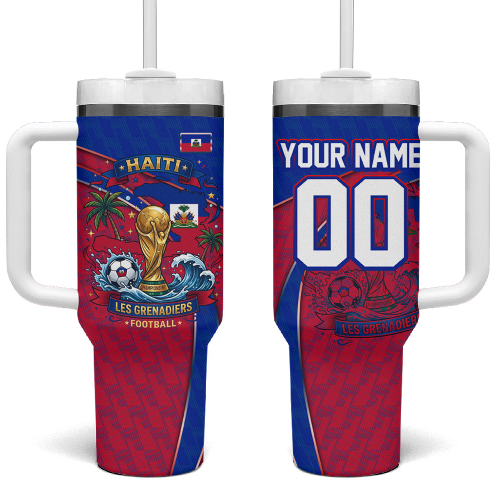 Personalized Haiti Soccer Les Grenadiers Tumbler With Handle Championship Football 2026 Trophy Haitian Flag Map