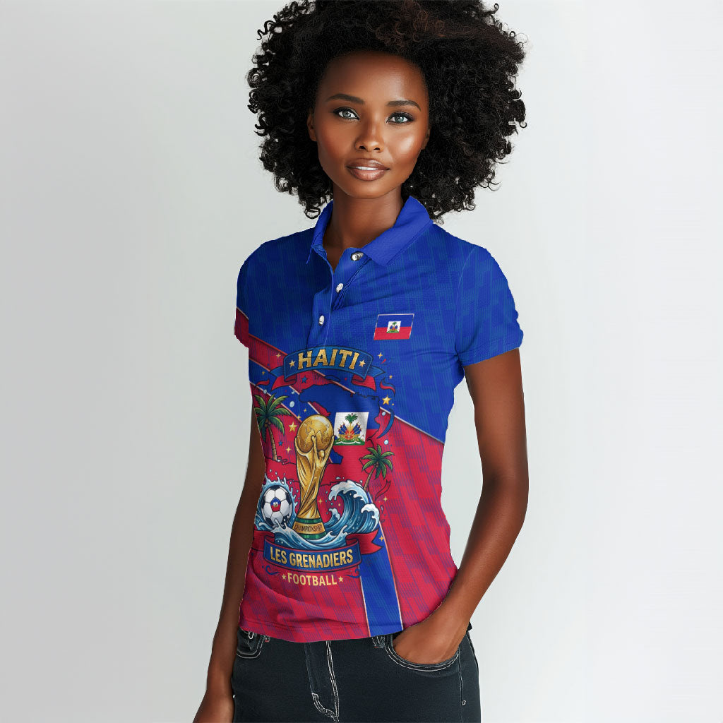 Personalized Haiti Soccer Les Grenadiers Women Polo Shirt Championship Football 2026 Trophy Haitian Flag Map