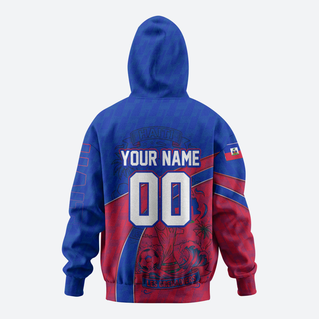 Personalized Haiti Soccer Les Grenadiers Zip Hoodie Championship Football 2026 Trophy Haitian Flag Map
