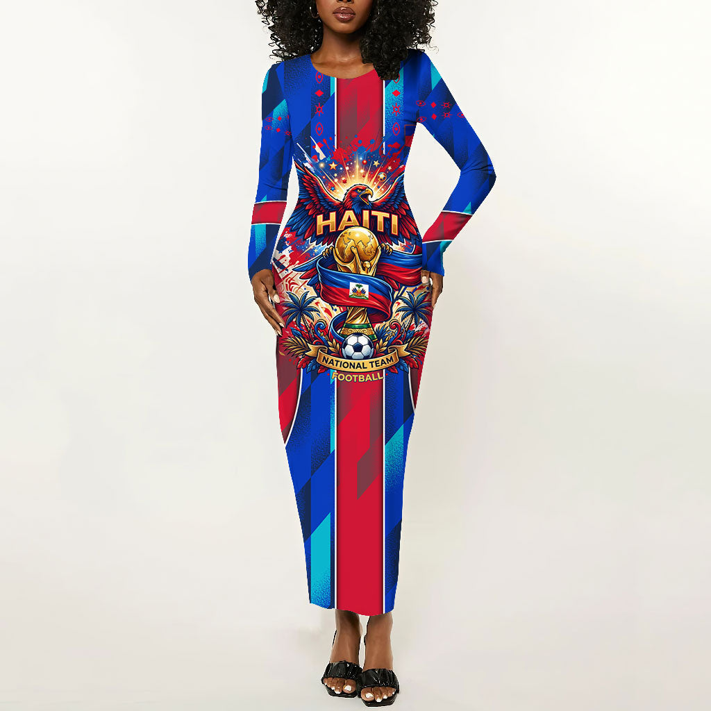 Personalized Les Grenadiers Haiti Football Long Sleeve Bodycon Dress Eagle Champions Trophy Heritage