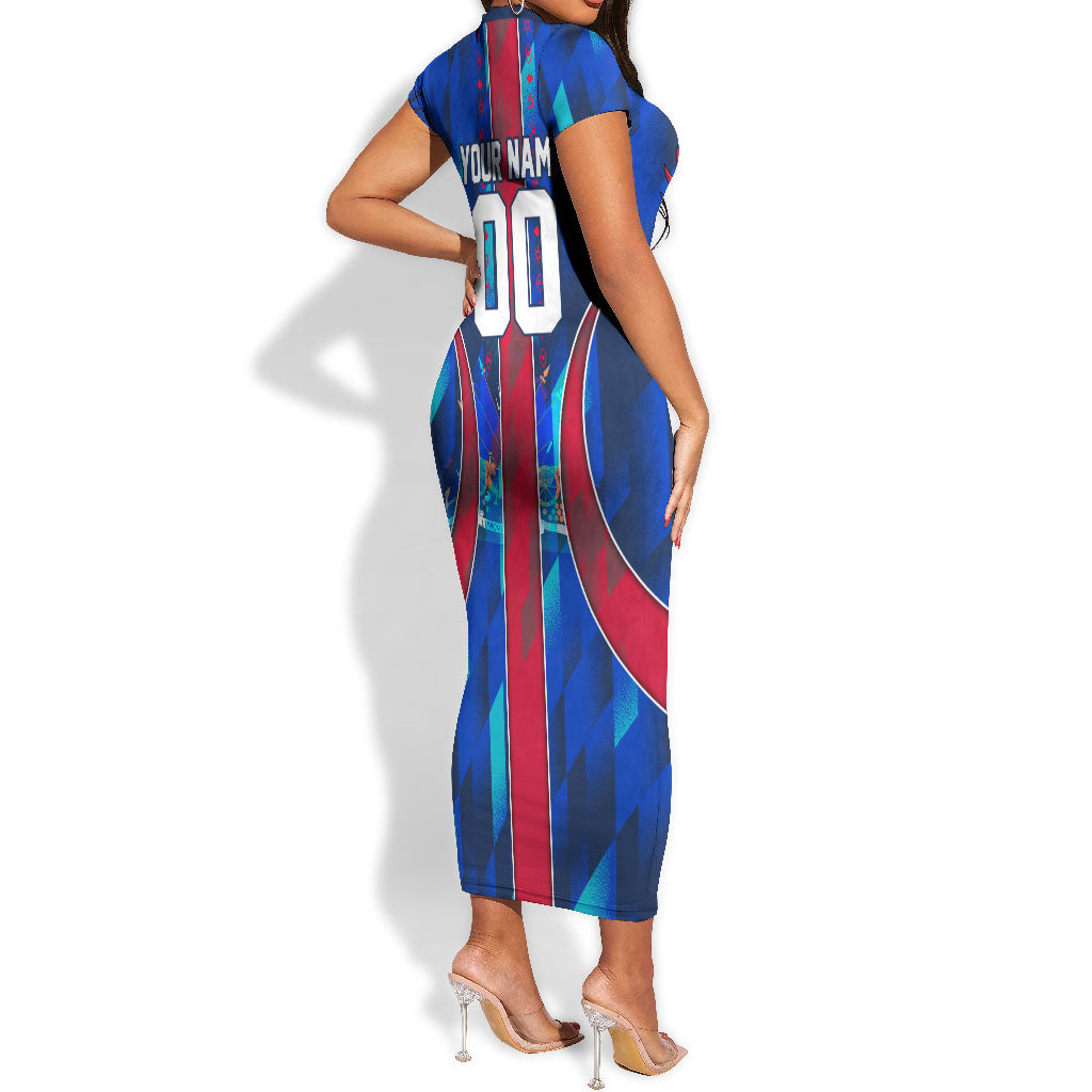 Personalized Les Grenadiers Haiti Football Short Sleeve Bodycon Dress Eagle Champions Trophy Heritage
