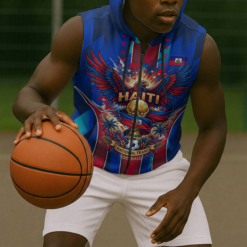 Personalized Les Grenadiers Haiti Football Sleeveless Zip Hoodie Eagle Champions Trophy Heritage