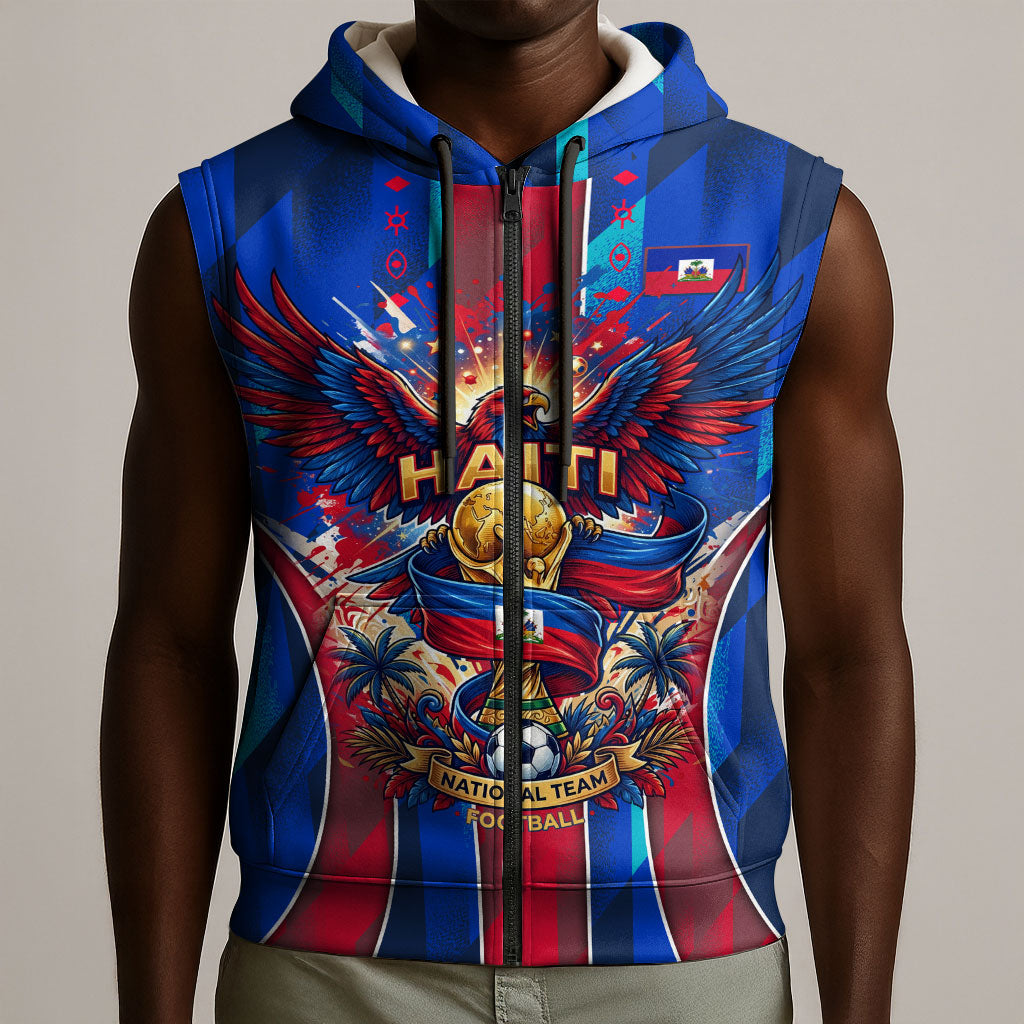 Personalized Les Grenadiers Haiti Football Sleeveless Zip Hoodie Eagle Champions Trophy Heritage