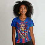 Personalized Les Grenadiers Haiti Football Women V-Neck T-Shirt Eagle Champions Trophy Heritage