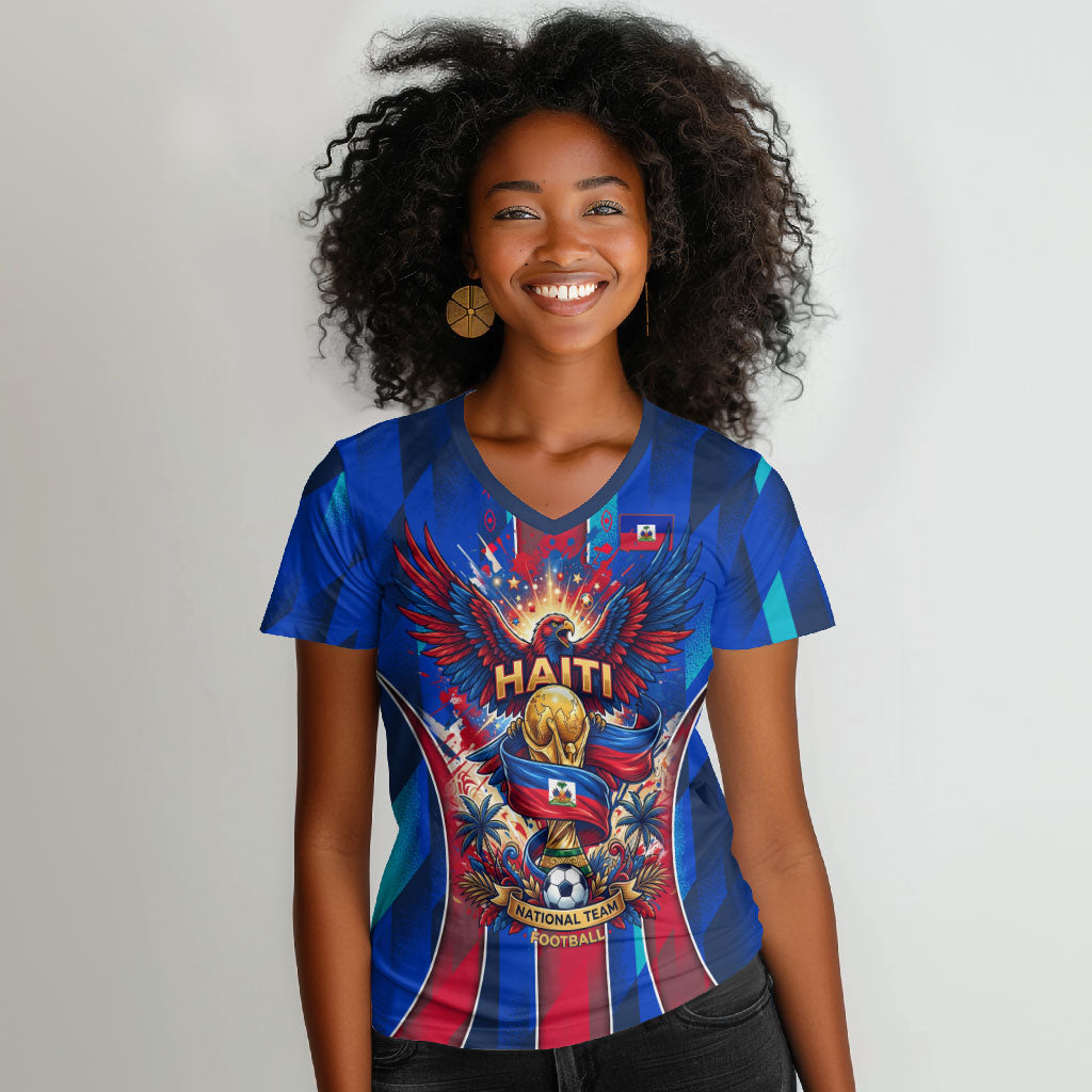 Personalized Les Grenadiers Haiti Football Women V-Neck T-Shirt Eagle Champions Trophy Heritage