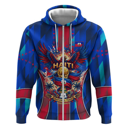 Personalized Les Grenadiers Haiti Football Zip Hoodie Eagle Champions Trophy Heritage