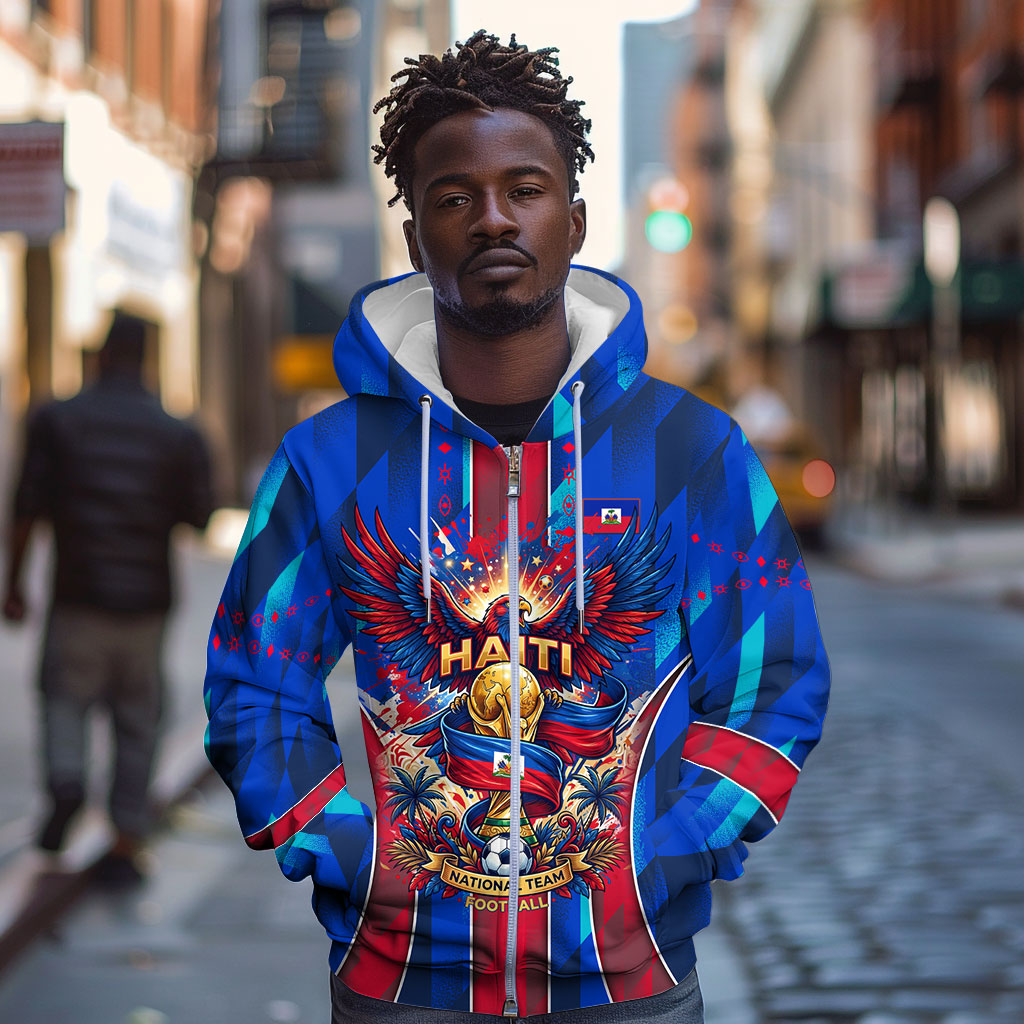 Personalized Les Grenadiers Haiti Football Zip Hoodie Eagle Champions Trophy Heritage