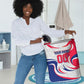 Personalized Haiti Football Champions Laundry Basket Roaring Lion Soccer Mascot With Haiti Trophy Flag