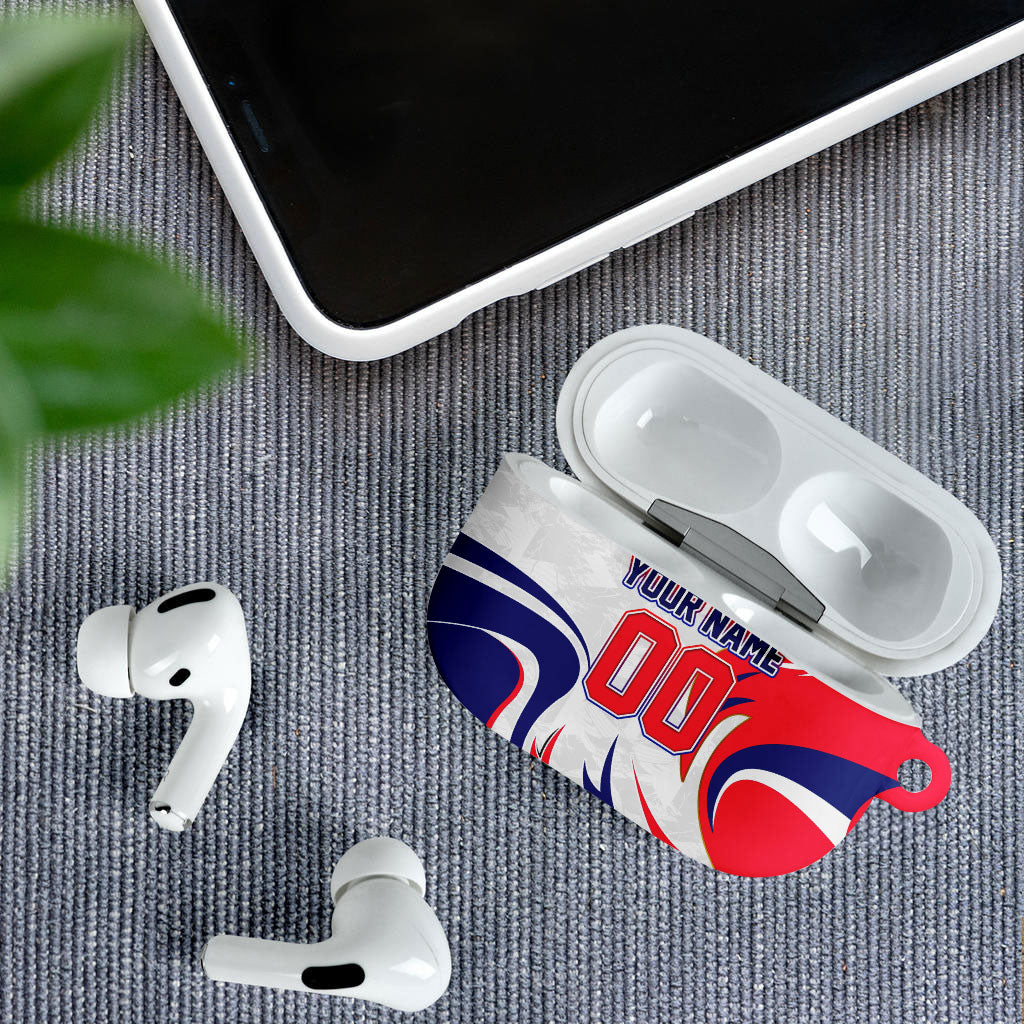 Personalized Haiti Football Champions AirPods Case Roaring Lion Soccer Mascot With Haiti Trophy Flag