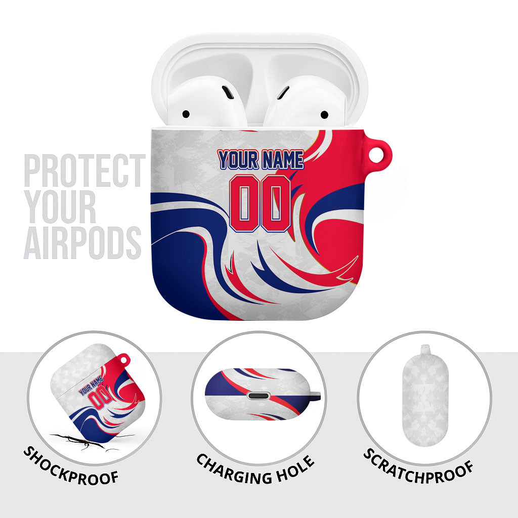 Personalized Haiti Football Champions AirPods Case Roaring Lion Soccer Mascot With Haiti Trophy Flag