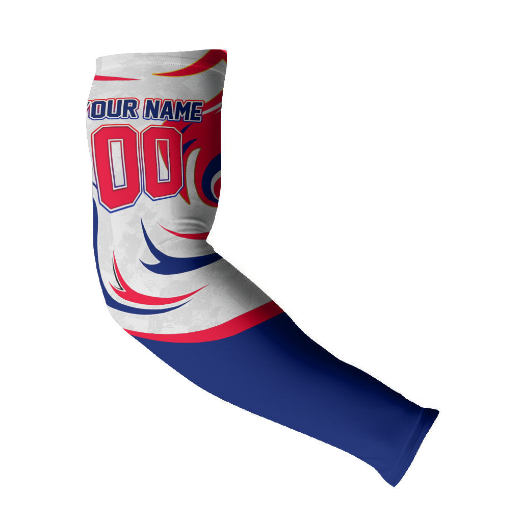 Personalized Haiti Football Champions Arm Sleeves Roaring Lion Soccer Mascot With Haiti Trophy Flag