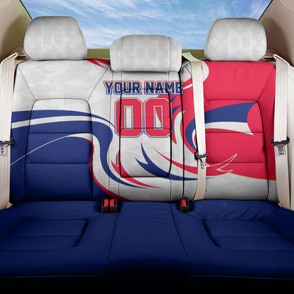 Personalized Haiti Football Champions Back Car Seat Cover Roaring Lion Soccer Mascot With Haiti Trophy Flag