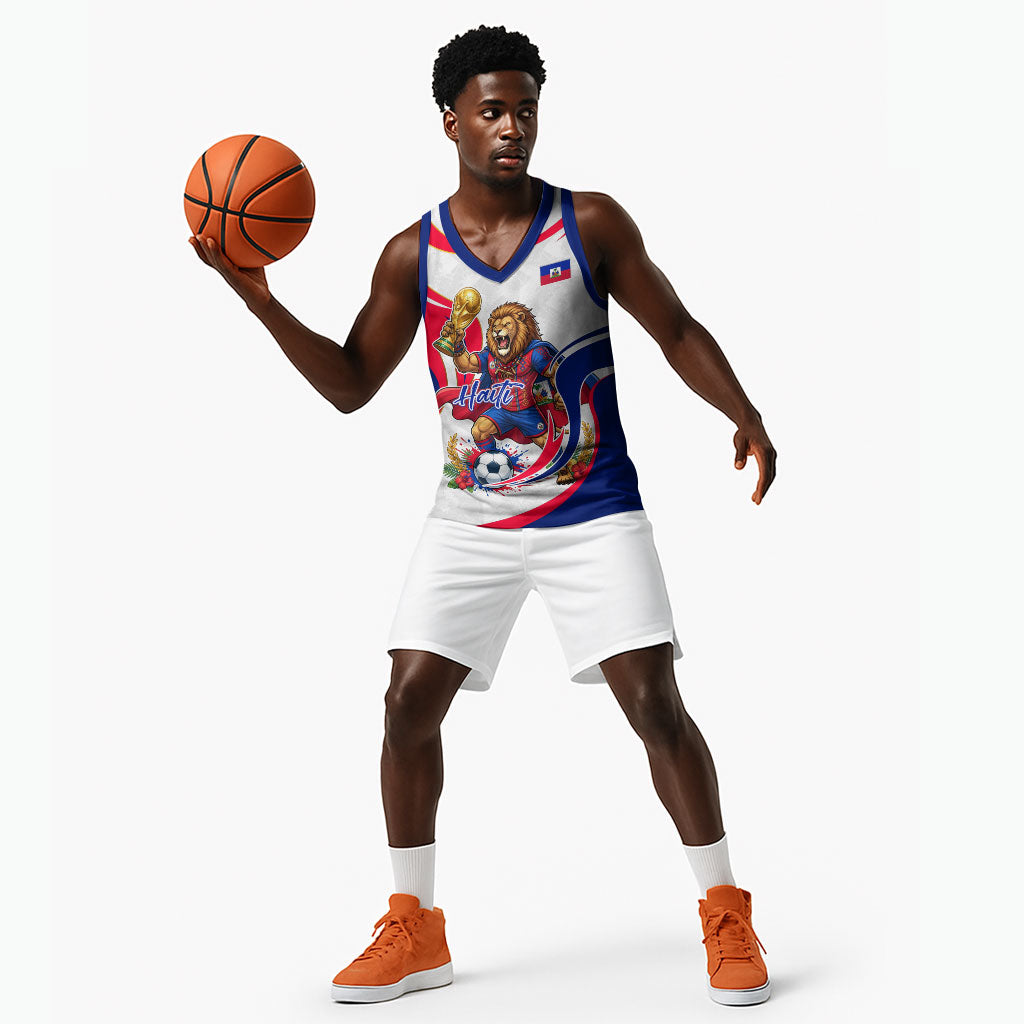 Personalized Haiti Football Champions Basketball Jersey Roaring Lion Soccer Mascot With Haiti Trophy Flag