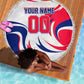 Personalized Haiti Football Champions Beach Blanket Roaring Lion Soccer Mascot With Haiti Trophy Flag