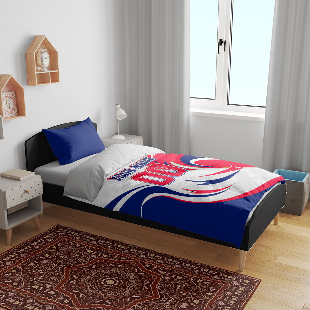 Personalized Haiti Football Champions Bedding Set Roaring Lion Soccer Mascot With Haiti Trophy Flag