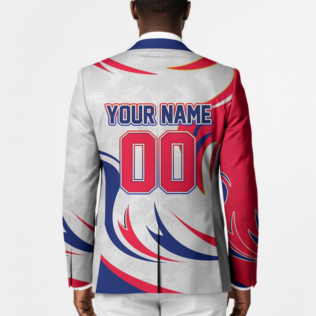 Personalized Haiti Football Champions Blazer Roaring Lion Soccer Mascot With Haiti Trophy Flag