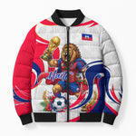 Personalized Haiti Football Champions Bomber Puffer Jacket Roaring Lion Soccer Mascot With Haiti Trophy Flag