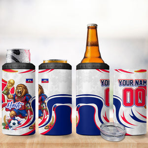 Personalized Haiti Football Champions 4 in 1 Can Cooler Tumbler Roaring Lion Soccer Mascot With Haiti Trophy Flag