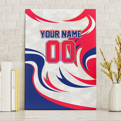 Personalized Haiti Football Champions Canvas Wall Art Roaring Lion Soccer Mascot With Haiti Trophy Flag