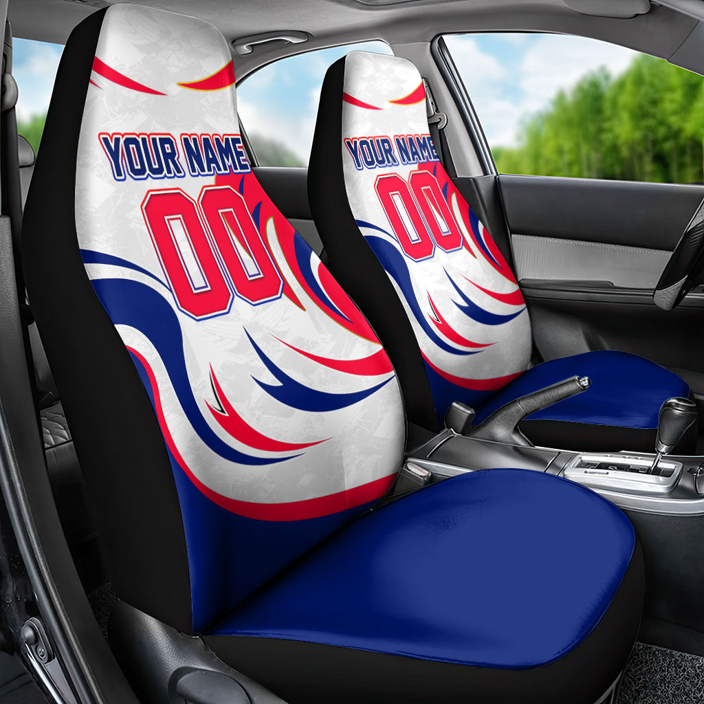Personalized Haiti Football Champions Car Seat Cover Roaring Lion Soccer Mascot With Haiti Trophy Flag