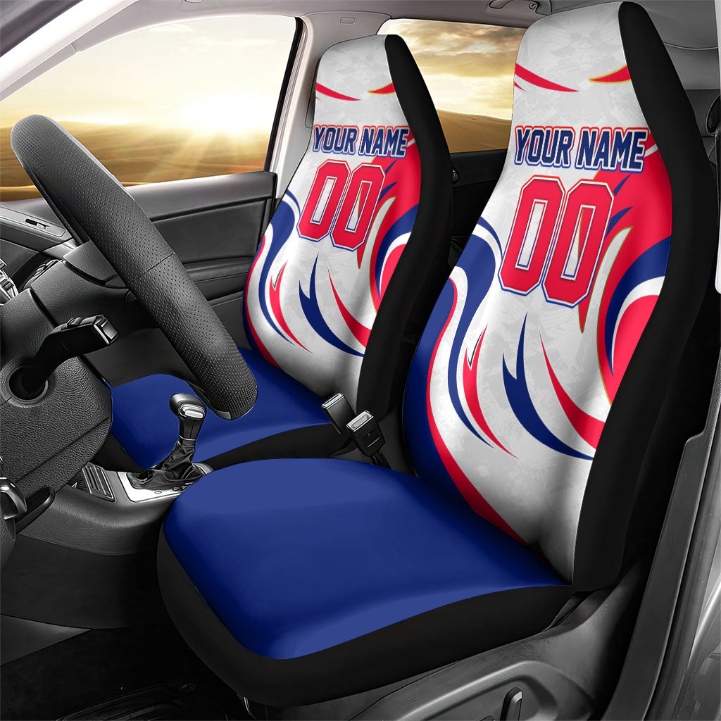 Personalized Haiti Football Champions Car Seat Cover Roaring Lion Soccer Mascot With Haiti Trophy Flag