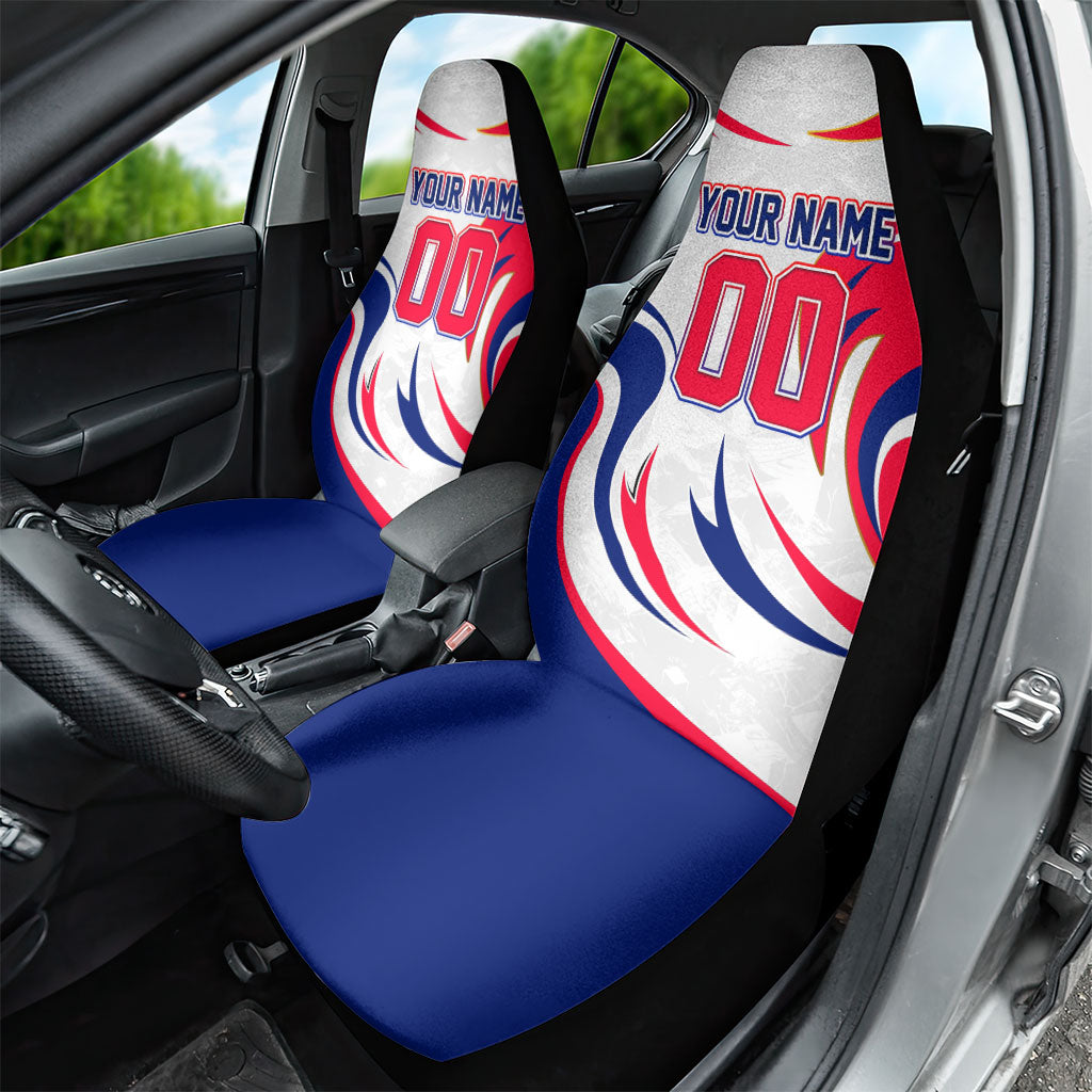 Personalized Haiti Football Champions Car Seat Cover Roaring Lion Soccer Mascot With Haiti Trophy Flag