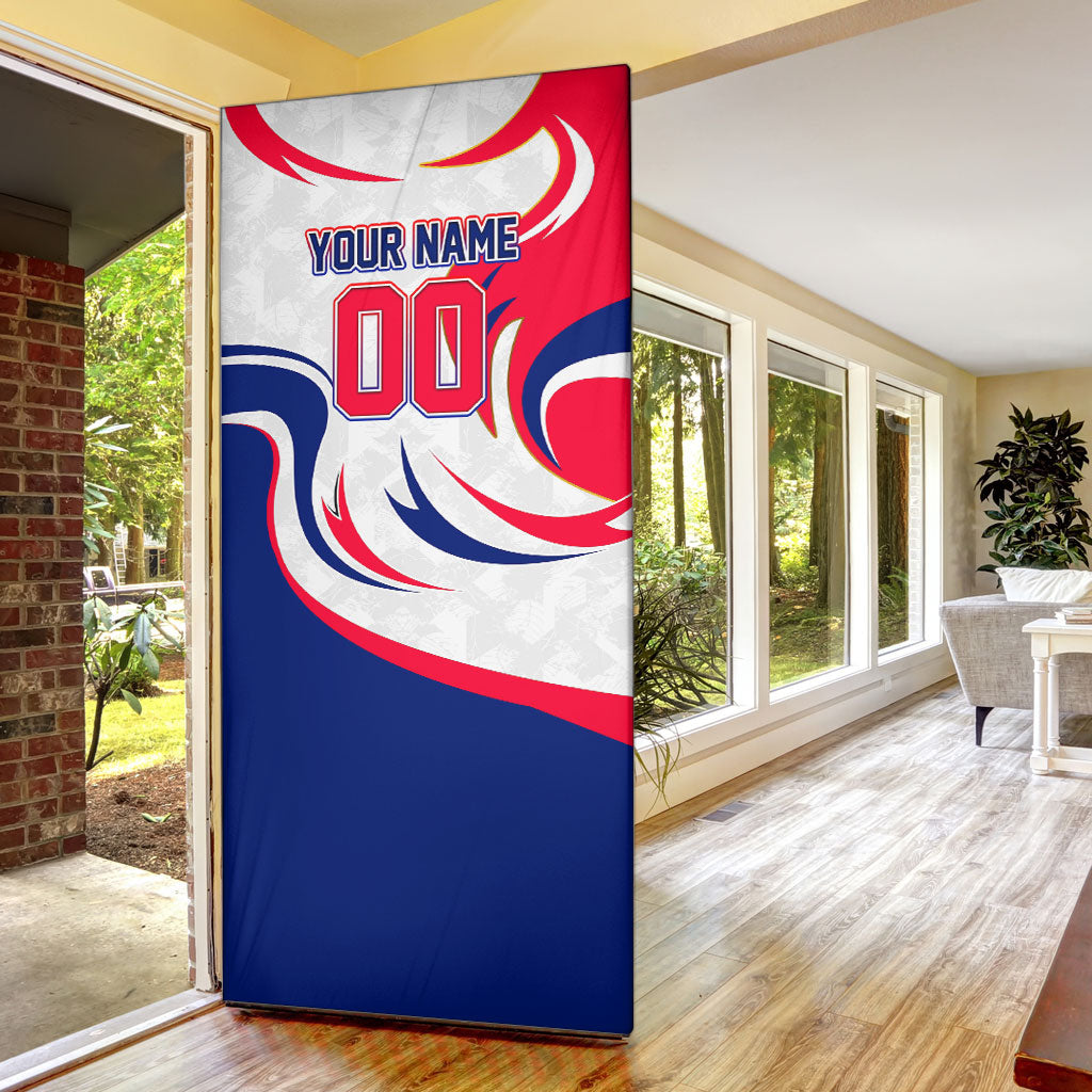Personalized Haiti Football Champions Door Cover Roaring Lion Soccer Mascot With Haiti Trophy Flag