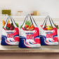 Personalized Haiti Football Champions Grocery Bag Roaring Lion Soccer Mascot With Haiti Trophy Flag