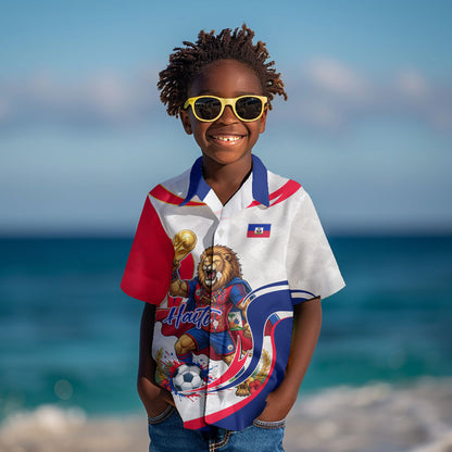 Personalized Haiti Football Champions Kid Hawaiian Shirt Roaring Lion Soccer Mascot With Haiti Trophy Flag