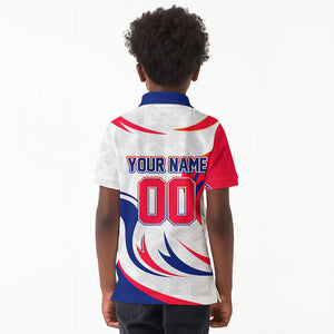 Personalized Haiti Football Champions Kid Polo Shirt Roaring Lion Soccer Mascot With Haiti Trophy Flag