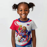 Personalized Haiti Football Champions Kid T shirt Roaring Lion Soccer Mascot With Haiti Trophy Flag