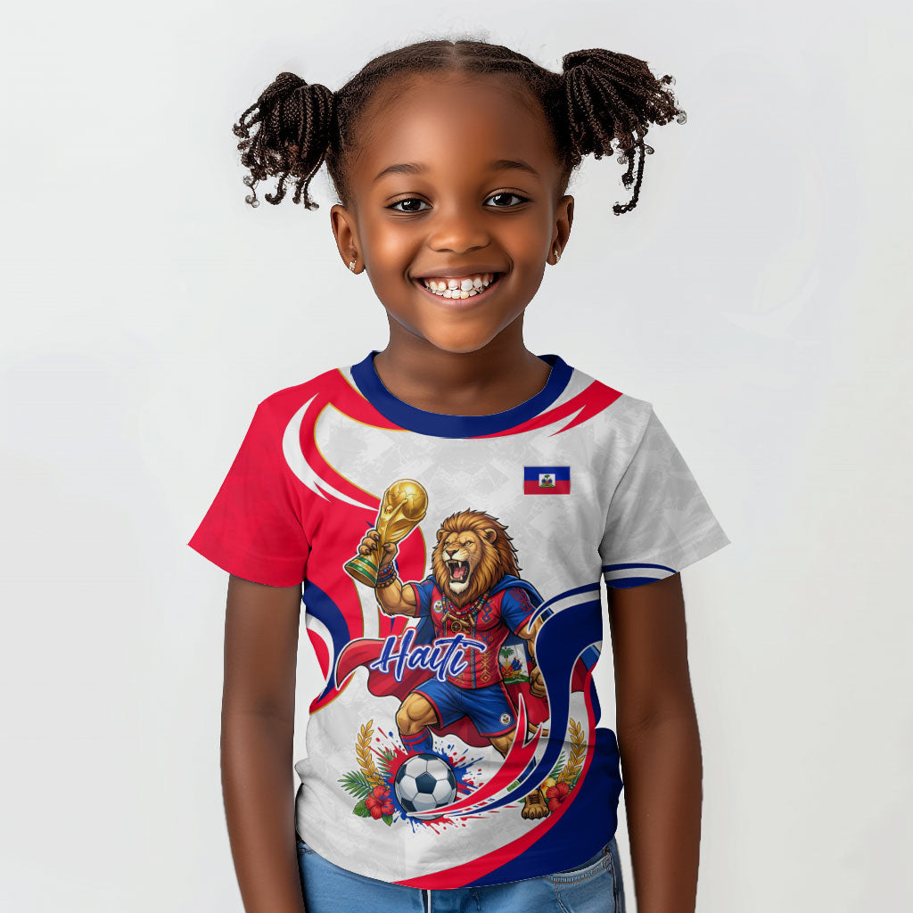 Personalized Haiti Football Champions Kid T shirt Roaring Lion Soccer Mascot With Haiti Trophy Flag