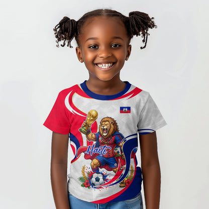 Personalized Haiti Football Champions Kid T shirt Roaring Lion Soccer Mascot With Haiti Trophy Flag