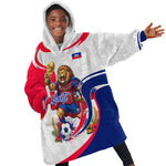 Personalized Haiti Football Champions Kid Wearable Blanket Hoodie Roaring Lion Soccer Mascot With Haiti Trophy Flag