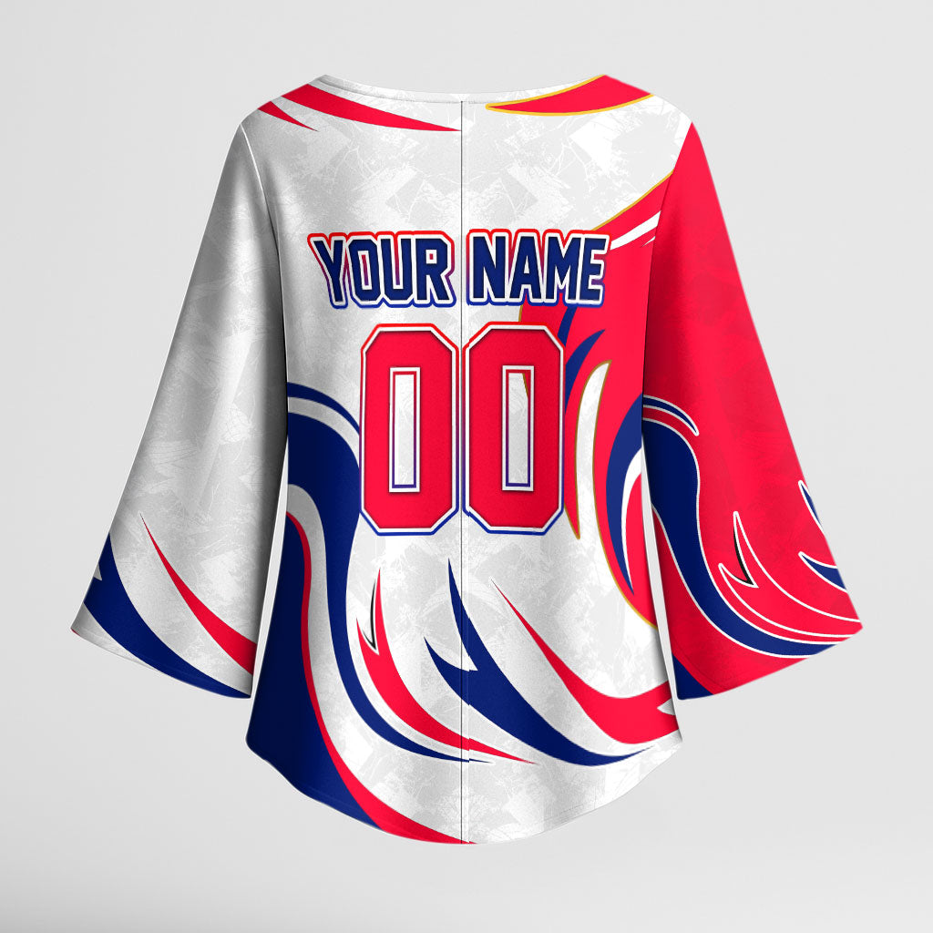 Personalized Haiti Football Champions Kimono Sleeve Blouse Roaring Lion Soccer Mascot With Haiti Trophy Flag