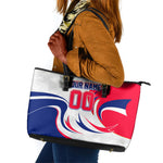 Personalized Haiti Football Champions Leather Tote Bag Roaring Lion Soccer Mascot With Haiti Trophy Flag