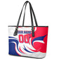 Personalized Haiti Football Champions Leather Tote Bag Roaring Lion Soccer Mascot With Haiti Trophy Flag