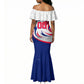 Personalized Haiti Football Champions Mermaid Dress Roaring Lion Soccer Mascot With Haiti Trophy Flag