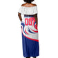 Personalized Haiti Football Champions Off Shoulder Maxi Dress Roaring Lion Soccer Mascot With Haiti Trophy Flag