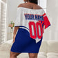 Personalized Haiti Football Champions Off Shoulder Short Dress Roaring Lion Soccer Mascot With Haiti Trophy Flag