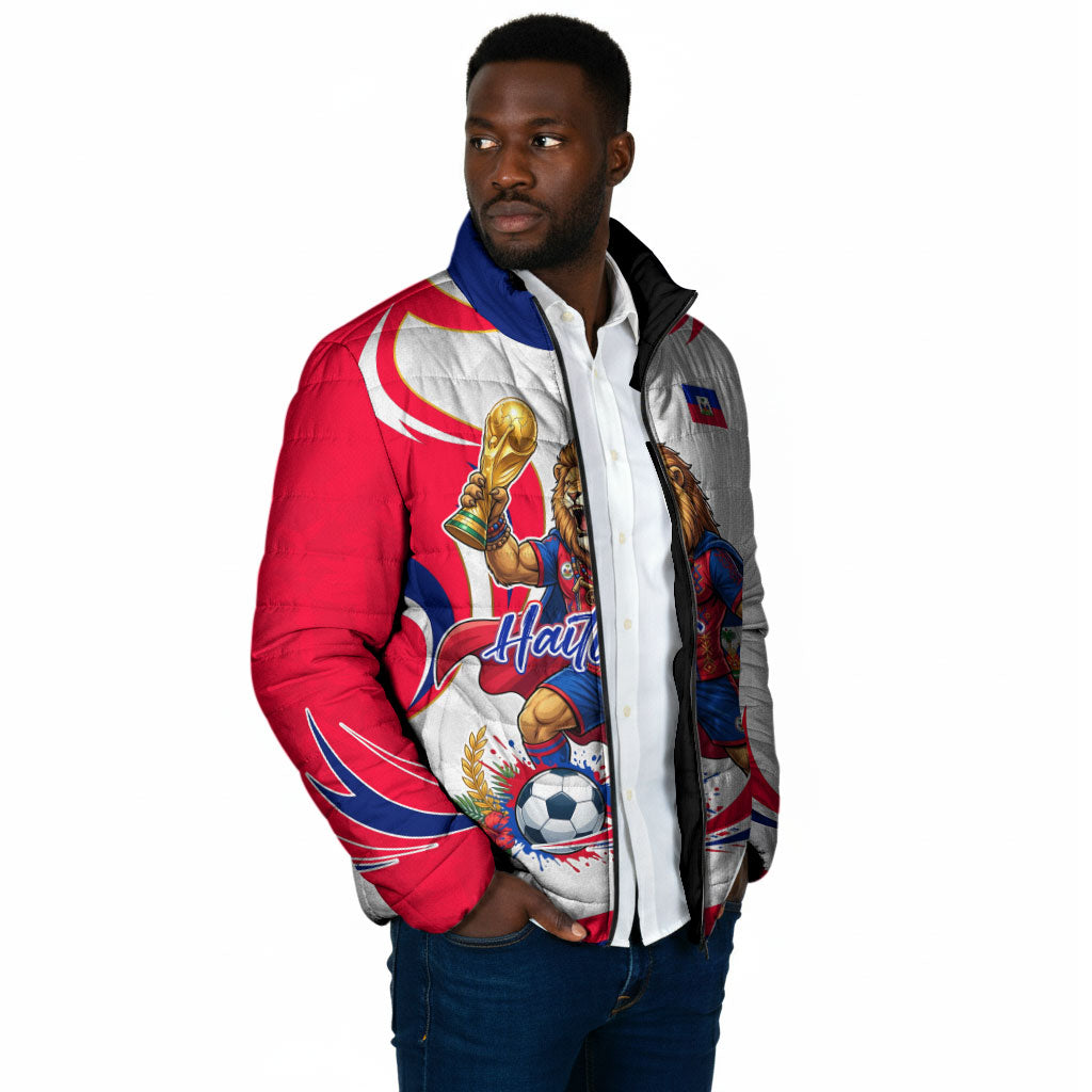 Personalized Haiti Football Champions Padded Jacket Roaring Lion Soccer Mascot With Haiti Trophy Flag