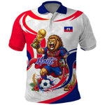 Personalized Haiti Football Champions Polo Shirt Roaring Lion Soccer Mascot With Haiti Trophy Flag