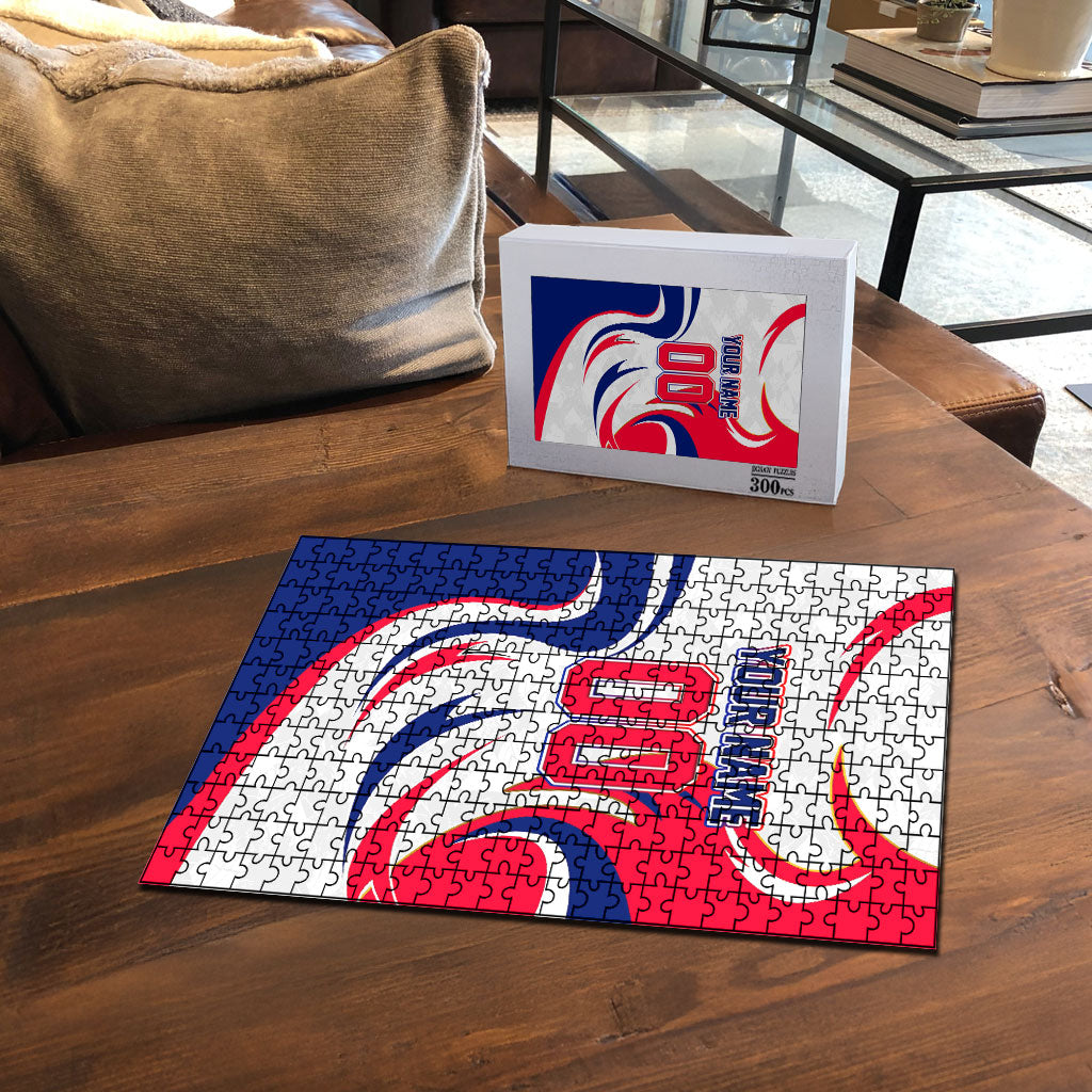 Personalized Haiti Football Champions Puzzle Roaring Lion Soccer Mascot With Haiti Trophy Flag