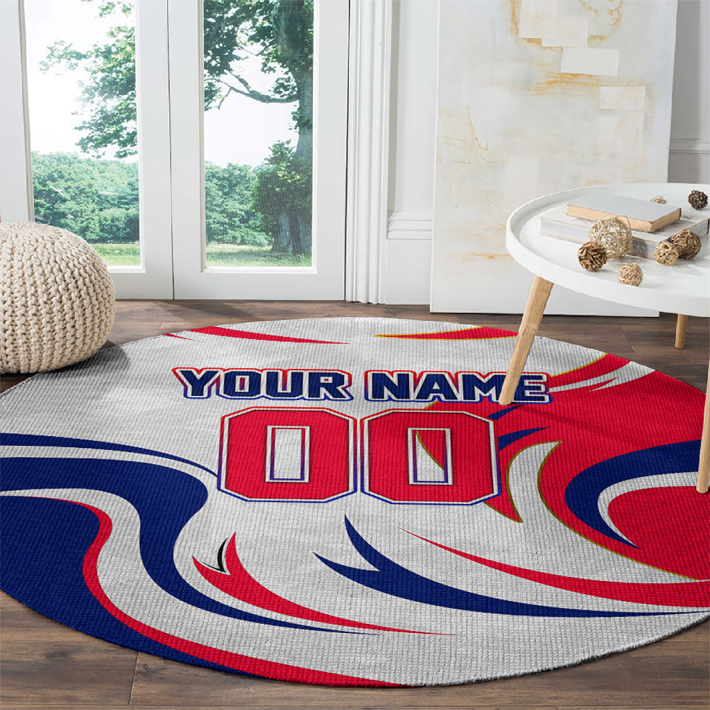 Personalized Haiti Football Champions Round Carpet Roaring Lion Soccer Mascot With Haiti Trophy Flag