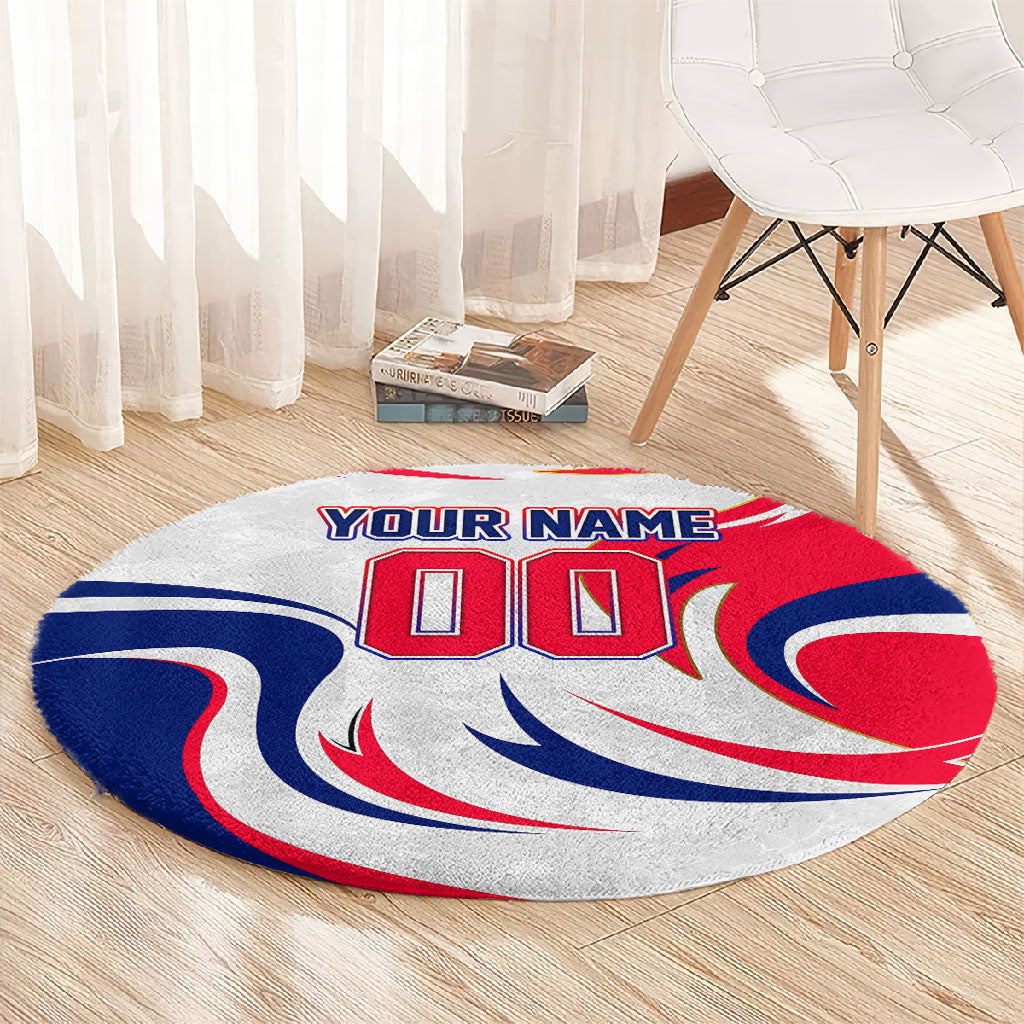 Personalized Haiti Football Champions Round Carpet Roaring Lion Soccer Mascot With Haiti Trophy Flag