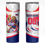 Personalized Haiti Football Champions Skinny Tumbler Roaring Lion Soccer Mascot With Haiti Trophy Flag